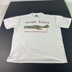 VTG 90s Flying Tiger Shirt Men Fits Medium White Dingy Fighter Plane Tee Tag L